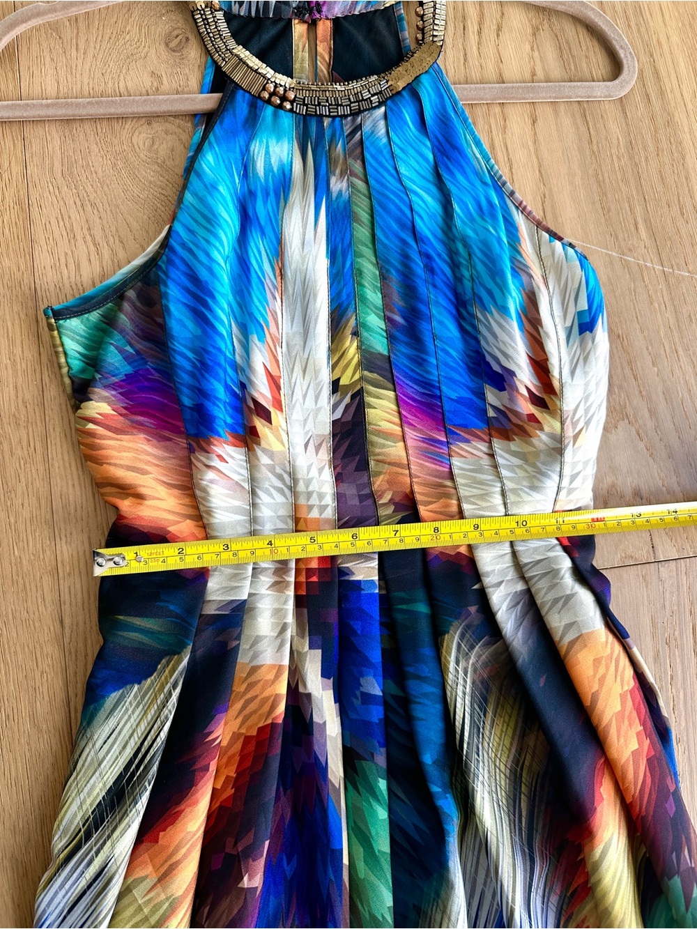 Blue Multicolor Abstract Beaded Halter Maxi Dress - Anthropologie - Picture 8 of 11